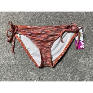 Reef Bikini Swim Bottom Womens S Tunnel Side Tie Rust Space Dye Brown Embroider